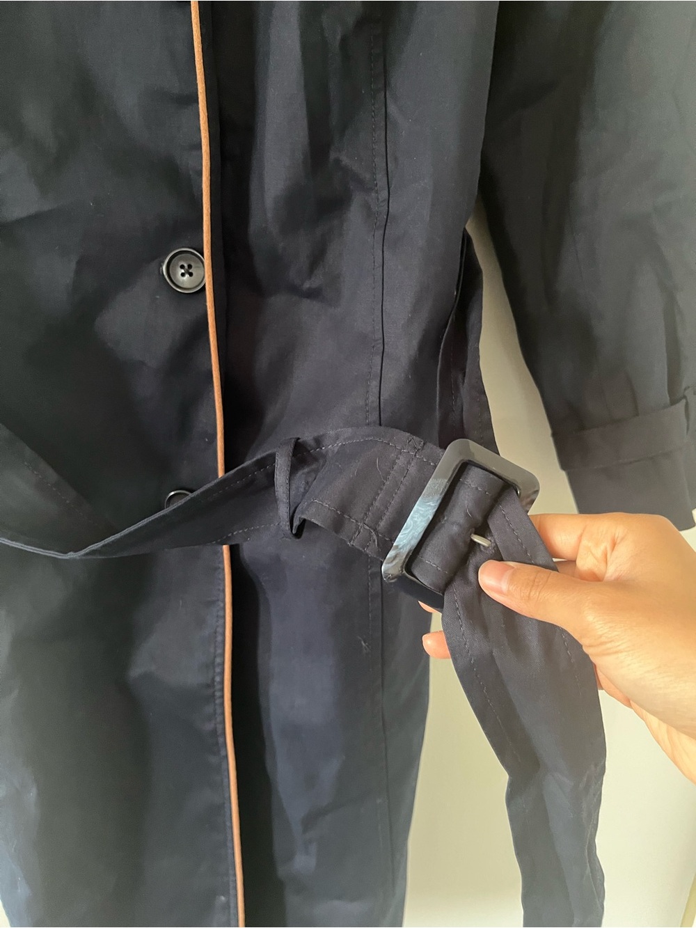 Talbots Navy Trench Coat XL Quiet Luxury Old Money Business Casual Minimalist - Picture 4 of 7